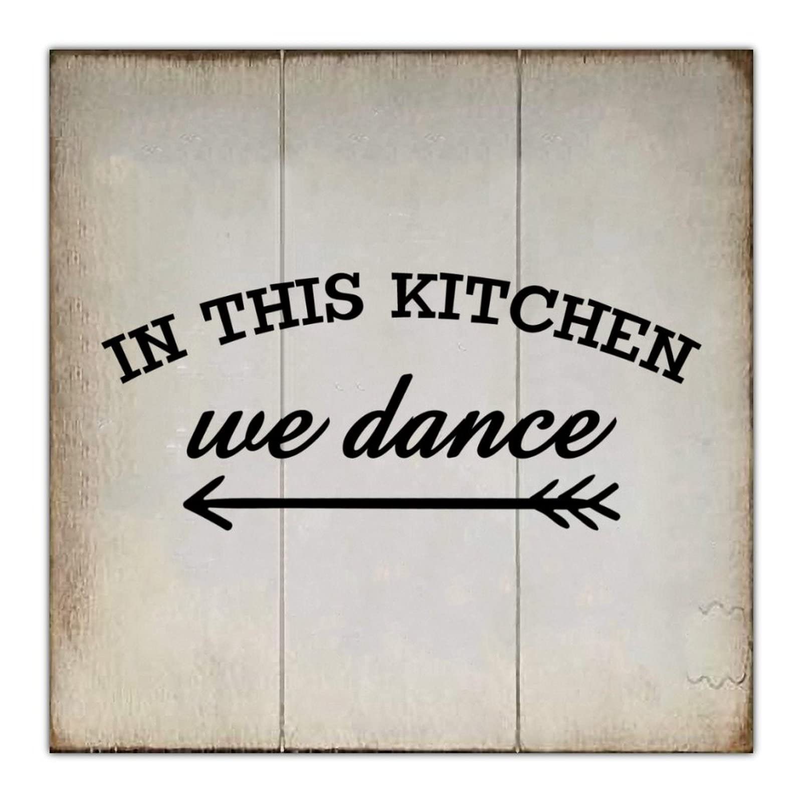 Funny Rustic Wooden Sign - 'In This Kitchen We Dance' - Distressed Look Wall Hanging Art Plaque for Farmhouse, Dining Room, Bar & Cafe Decor | Perfect for Kitchen Wall Decor, Housewarming Gifts & Country Style Home Decoration