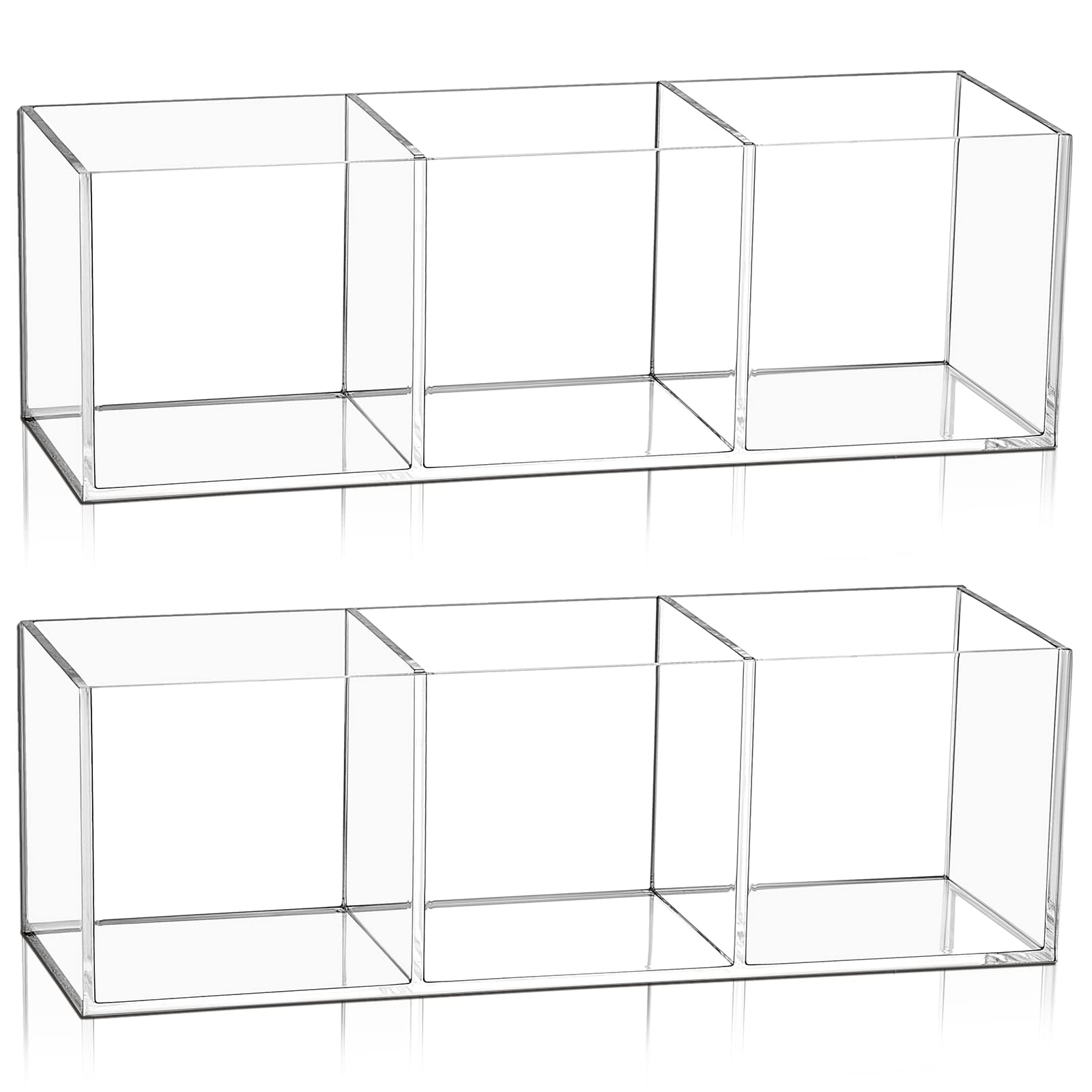 Epakh 2-Piece Clear Acrylic Cube Organizer with 3 Compartments - Perfect Pencil Holder & Makeup Brush Organizer for Desk, Office, Vanity - Ideal for Home, School & Office Organization