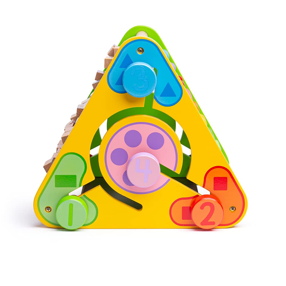Bigjigs Toys Wooden Early Learning Activity Center for Babies & Toddlers - Montessori Educational Toy, Sensory Play, Developmental Triangle - Perfect for Home, Daycare & Preschool Learning Activities