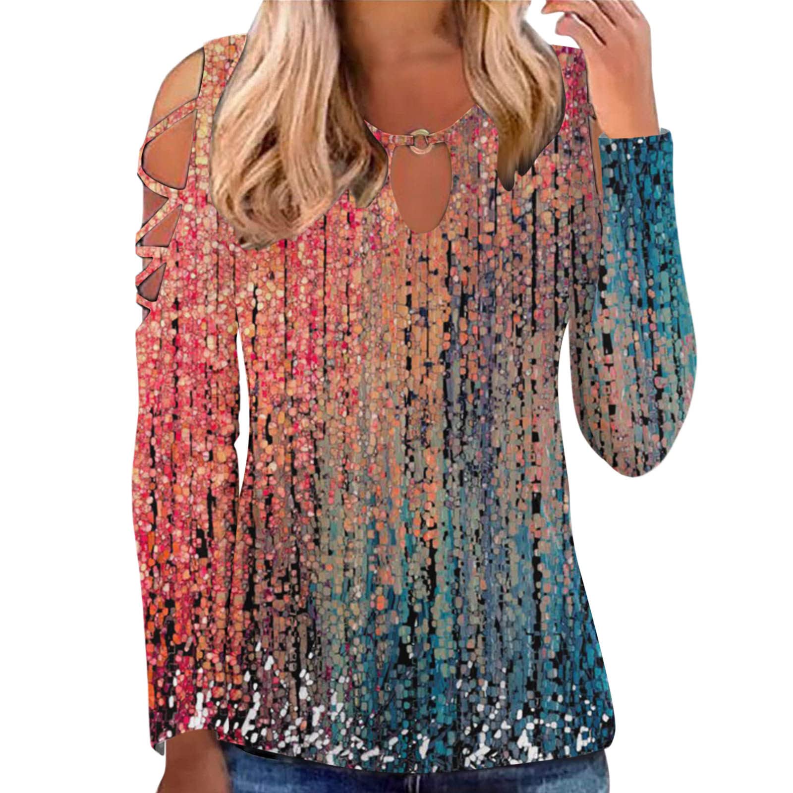 Women's Hollow Out Short Sleeve Crewneck Cold Shoulder T-Shirt - Sexy Casual Summer Top, Loose Comfortable Tee for Beach, Party & Daily Wear