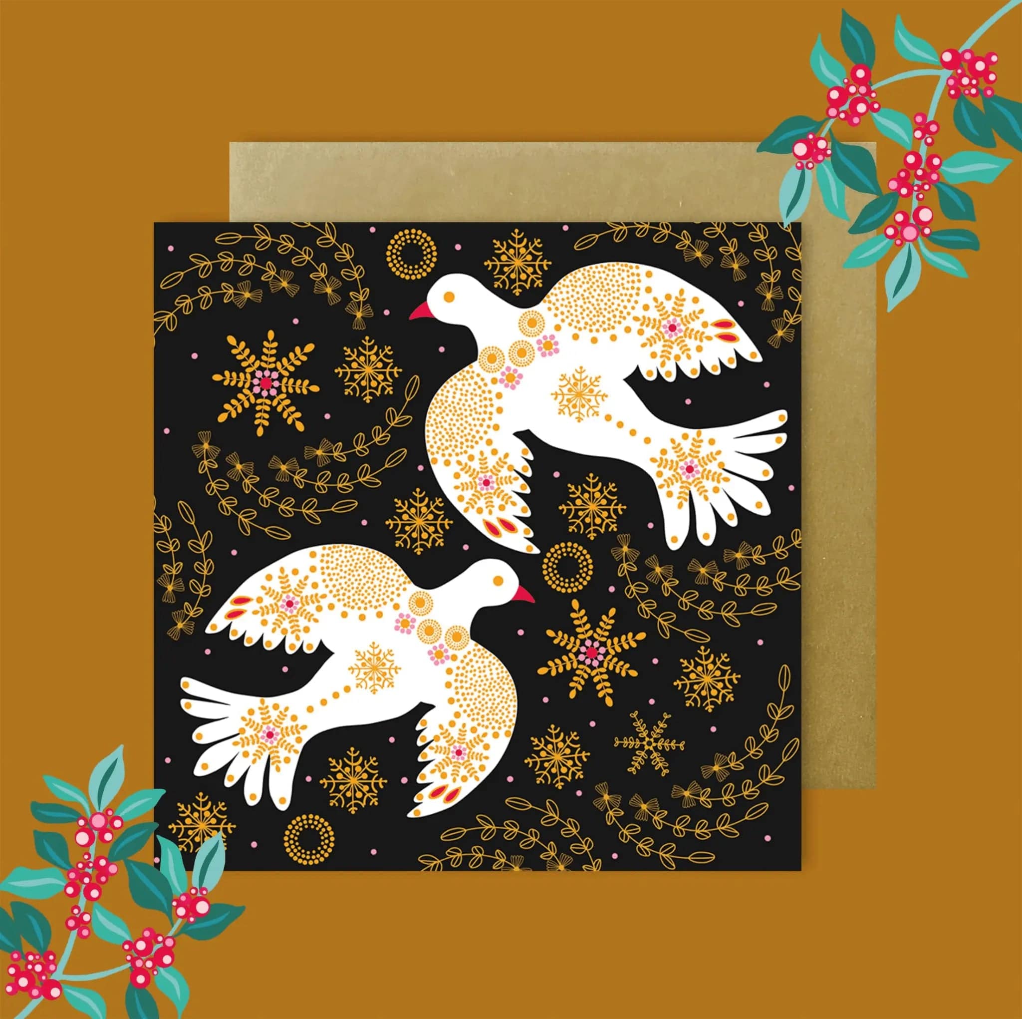 Christmas Dove Greeting Cards Set - 12 Pack Blank Inside Holiday Cards with Envelopes for Christmas Wishes, Holiday Greetings & Festive Celebrations