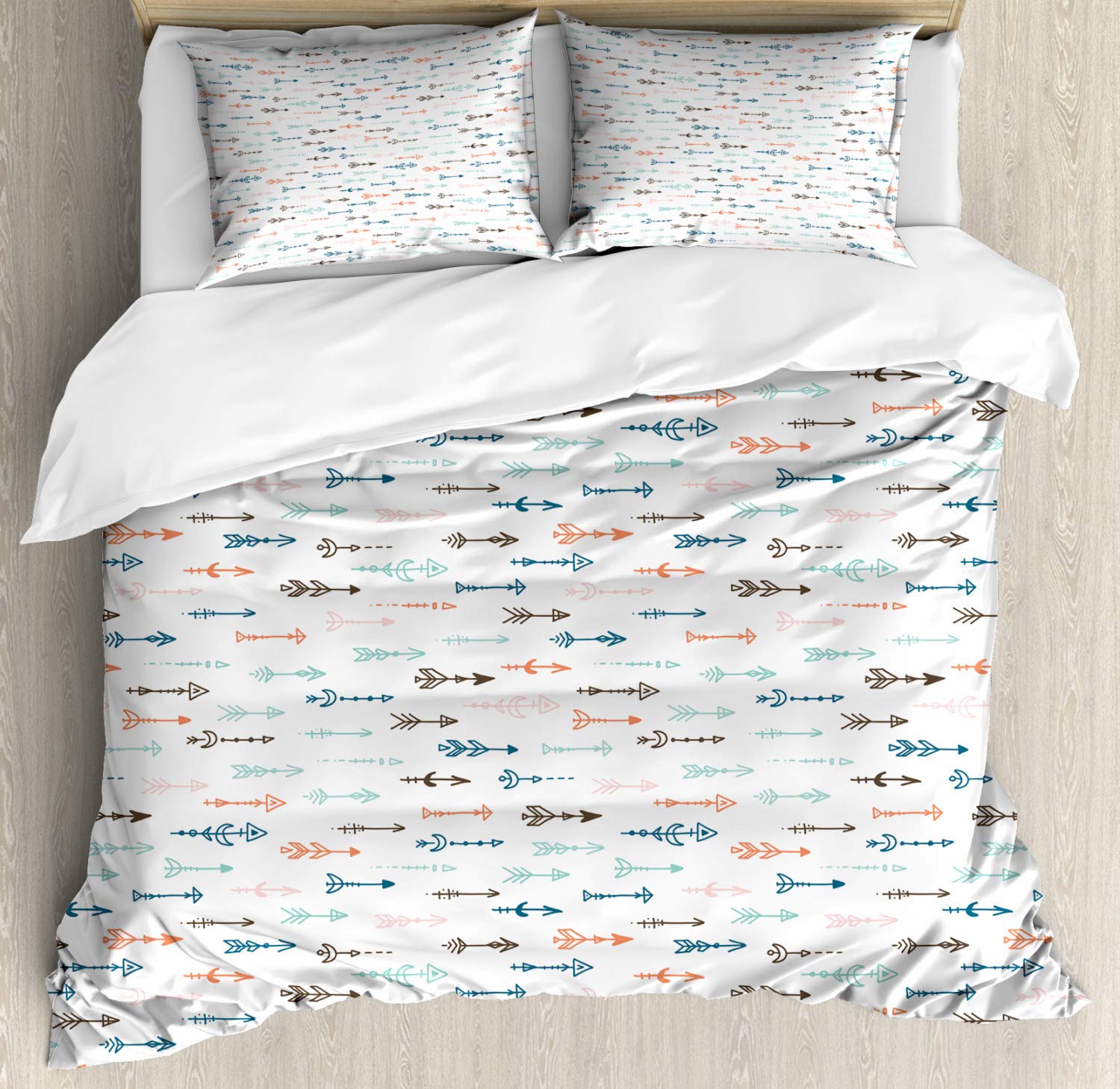 Ambesonne Bohemian Arrow Duvet Cover Set - Hand-Painted Cultural Motifs, 3-Piece Queen Size Bedding with 2 Pillow Shams | Colorful Ethnic Home Decor for Bohemian & Eclectic Bedrooms