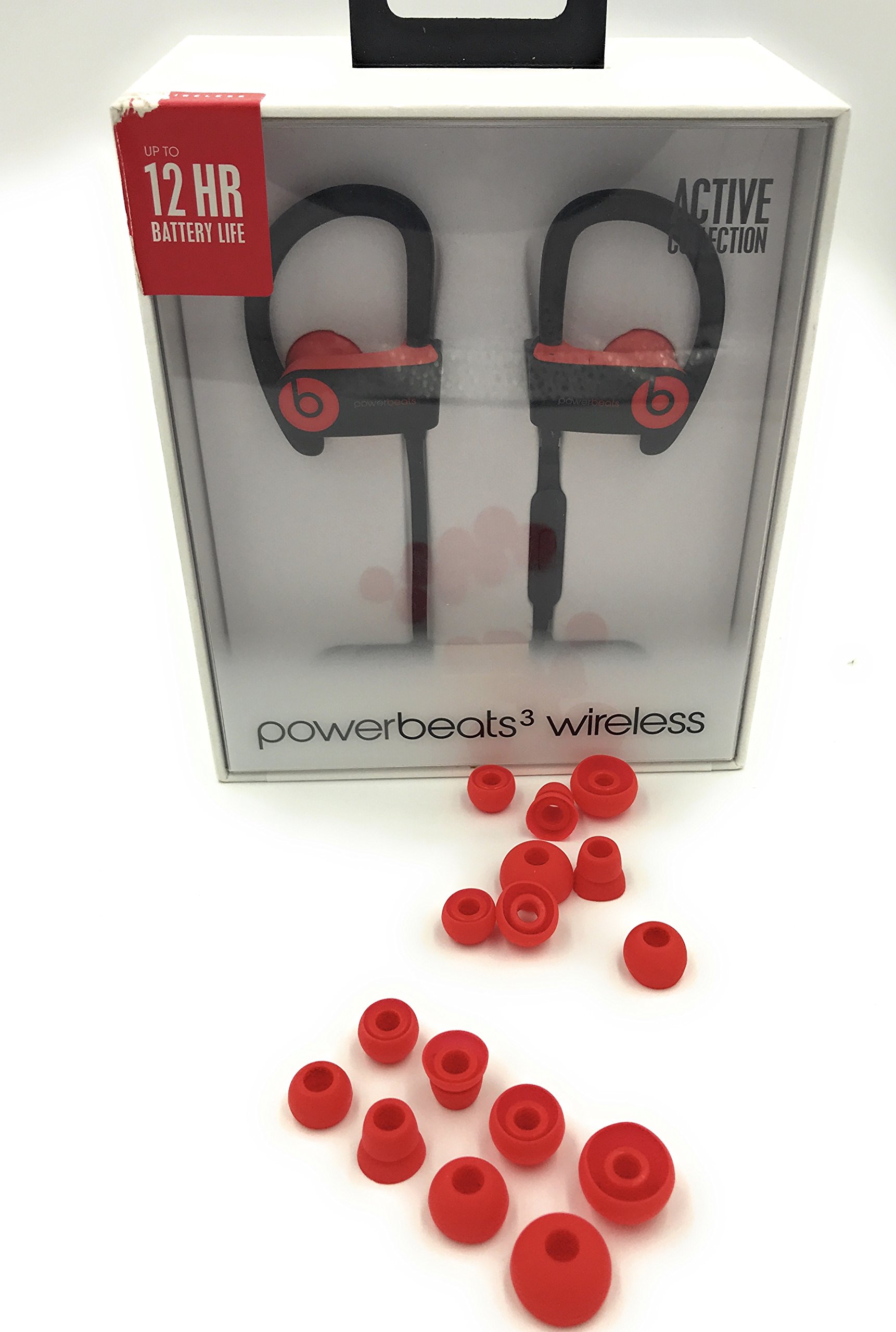 Red Replacement Earbud Tips for Beats Powerbeats3 Wireless Headphones - Small/Medium/Large/Double Flange Sizes (Red) | Comfortable Noise Isolation Ear Cushions for Workouts, Running & Travel