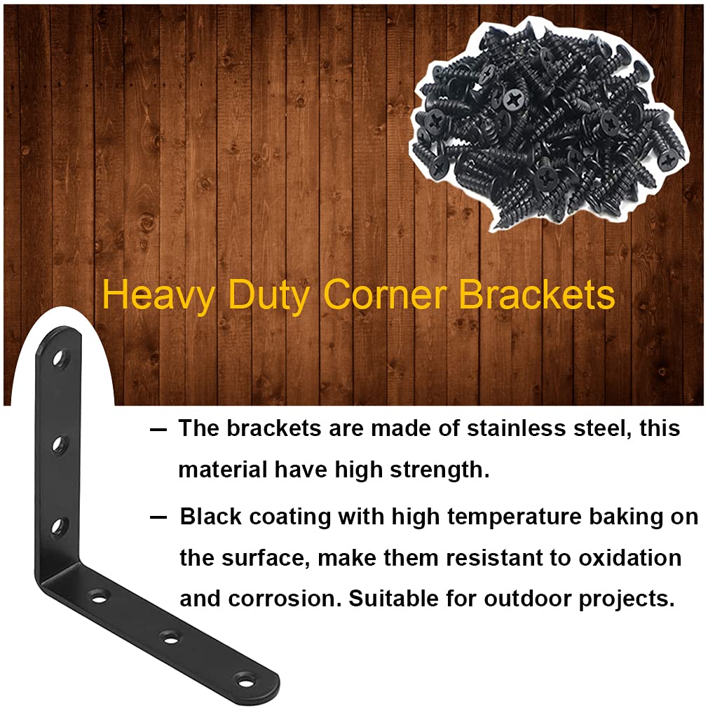 10Pcs Heavy Duty Stainless Steel L Bracket Corner Braces - 4 Inch Right Angle Shelf Brackets for Wood, Shelves & Wall Mounting (90 Degree Joint Support with Screws) - Perfect for Garage Storage, Closet Organizers & DIY Furniture Projects