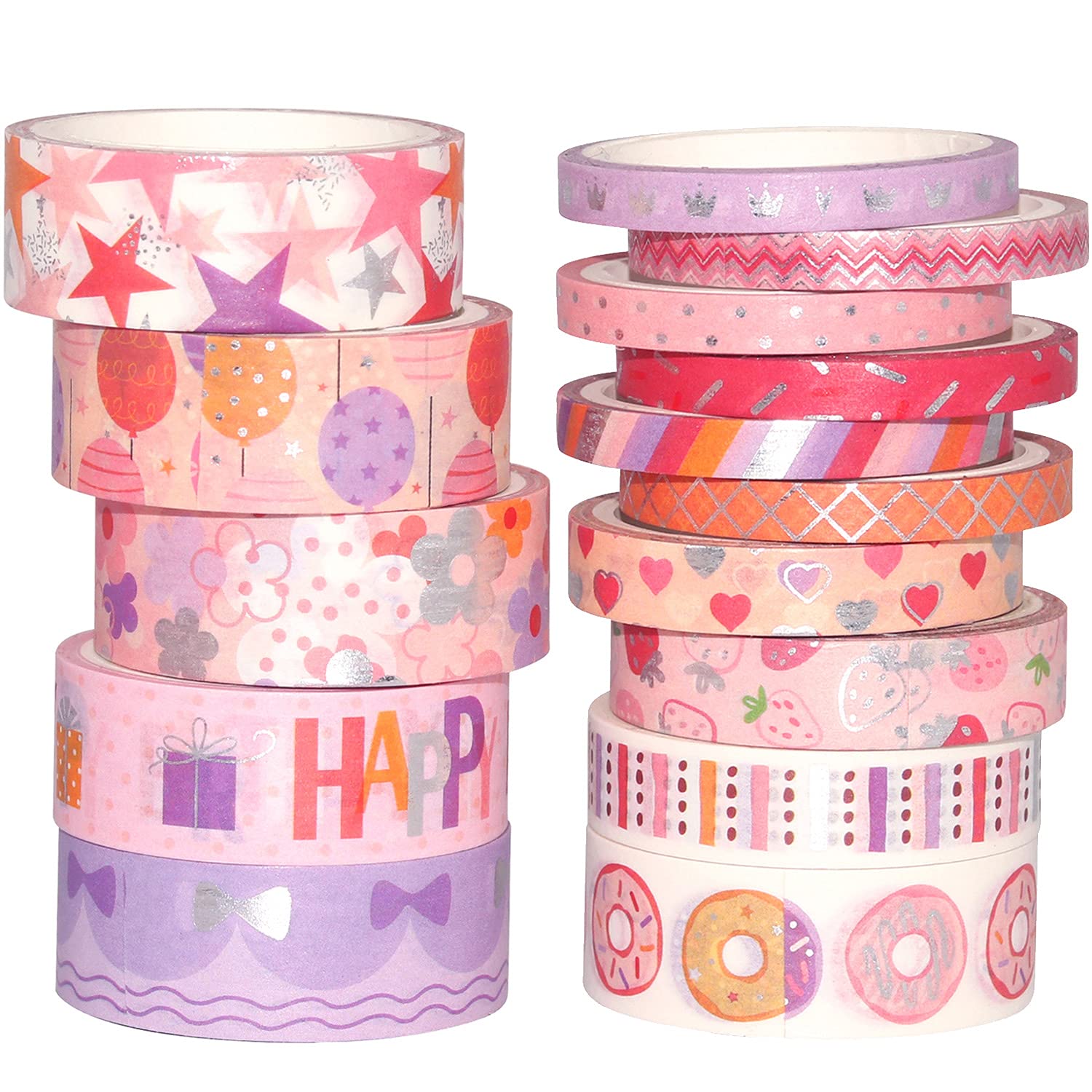 YUBX Birthday Washi Tape Set - 15 Rolls Silver Foil Decorative Masking Tapes for DIY Crafts, Scrapbooking, Journaling, Planner Decor & Gift Wrapping - Perfect for Party Decorations, Card Making & Creative Projects