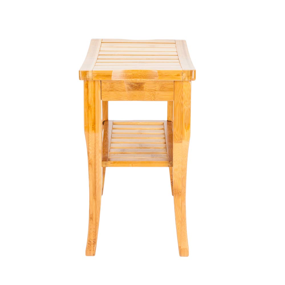 **Niufaa Waterproof Bamboo Shower Bench with Shelf - Wooden Spa Bath Stool for Elderly & Disabled - Non-Slip Bathroom Seat Stool with Storage - Perfect for Shower, Bathtub, Living Room & Bedroom**