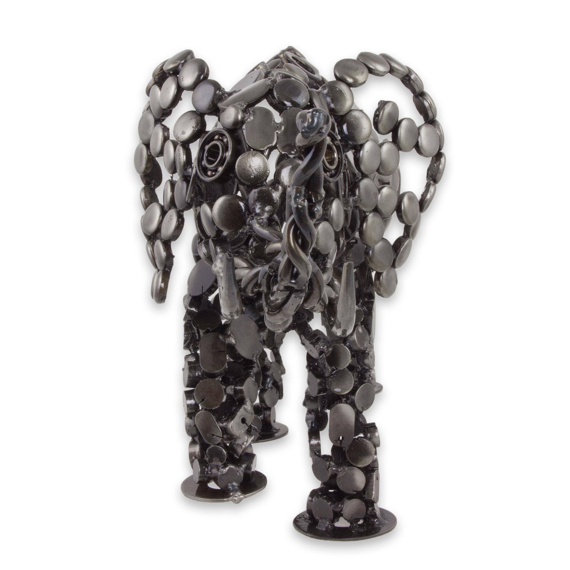Handmade Upcycled Metal Elephant Sculpture - Rustic Male Elephant Statue for Home & Office Decor | Unique Animal Themed Art Gift