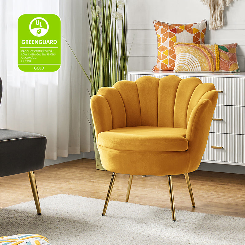 Evelia Velvet Scalloped Barrel Chair - Luxurious Velvet Accent Chair with Curved Back for Living Room, Bedroom & Office - Perfect for Reading Nook, Lounge Area or Home Decor