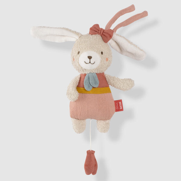 Fehn Mini Musical Hare - Adorable Plush Toy with Soothing Lullabies for Babies & Toddlers | Perfect Nursery Gift, Baby Shower Present & Early Childhood Development