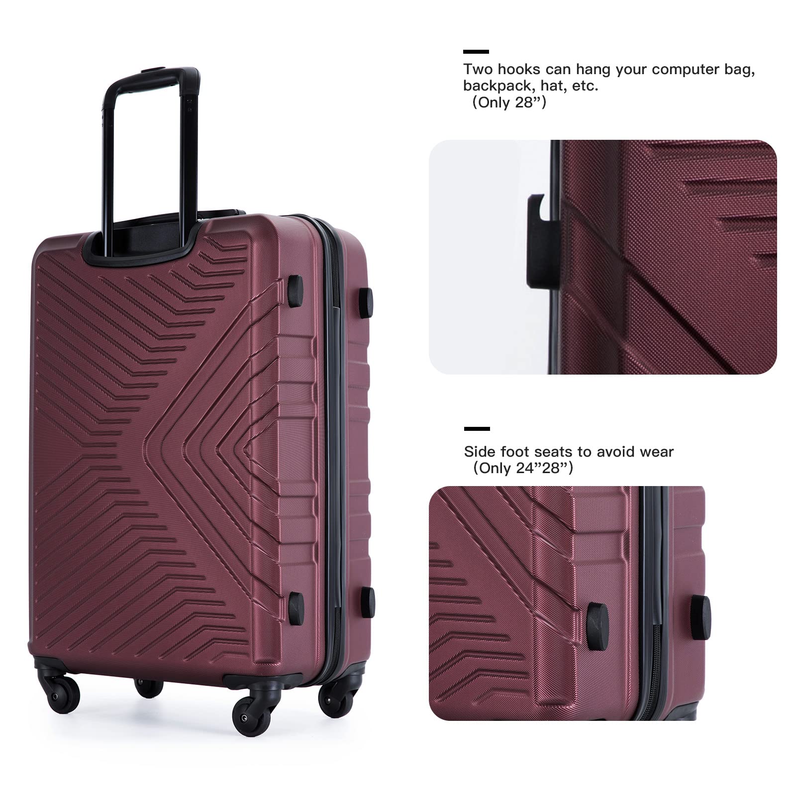 3 Piece ABS Hard Shell Luggage Set with Spinner Wheels & TSA Lock - 20in 24in 28in Carry On Checked Suitcase for Air Travel, Business Trips, Back to School & Vacation (Durable Lightweight Luggage for Men & Women)