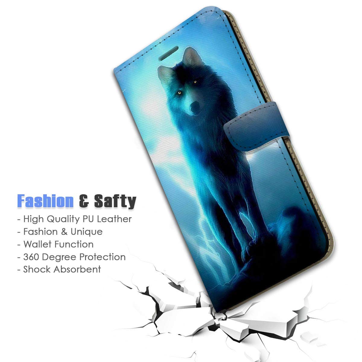 Premium Flip Wallet Phone Case for iPhone 8/7/SE 2 (2020) - A21379 Night Wolf | Slim Protective Cover with Card Slots | Perfect for Daily Use, Travel & Business Meetings