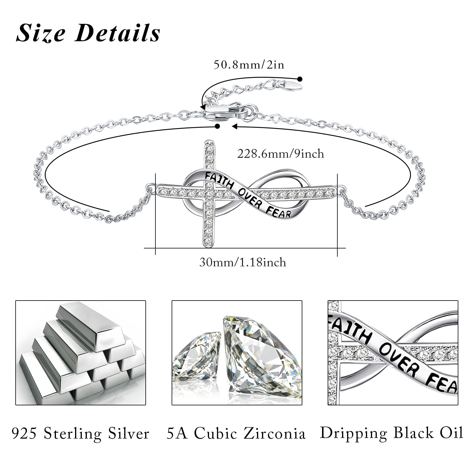 **925 Sterling Silver Infinity Cross Ankle Bracelet - Adjustable Religious Jewelry for Women, Faith & Hope Gift for Daughter, Mom, Wife - Perfect for Christmas, Baptism, Church & Everyday Wear**