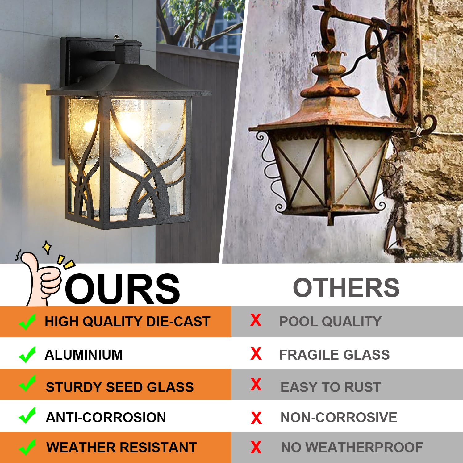 2 Pack Dusk to Dawn Outdoor Porch Lights - Black Exterior Wall Light Fixtures with Photocell Sensor & Clear Seeded Glass - Weatherproof Carriage Lights for House, Patio, Garage, Yard (Perfect for Entryways, Driveways & Outdoor Security Lighting)