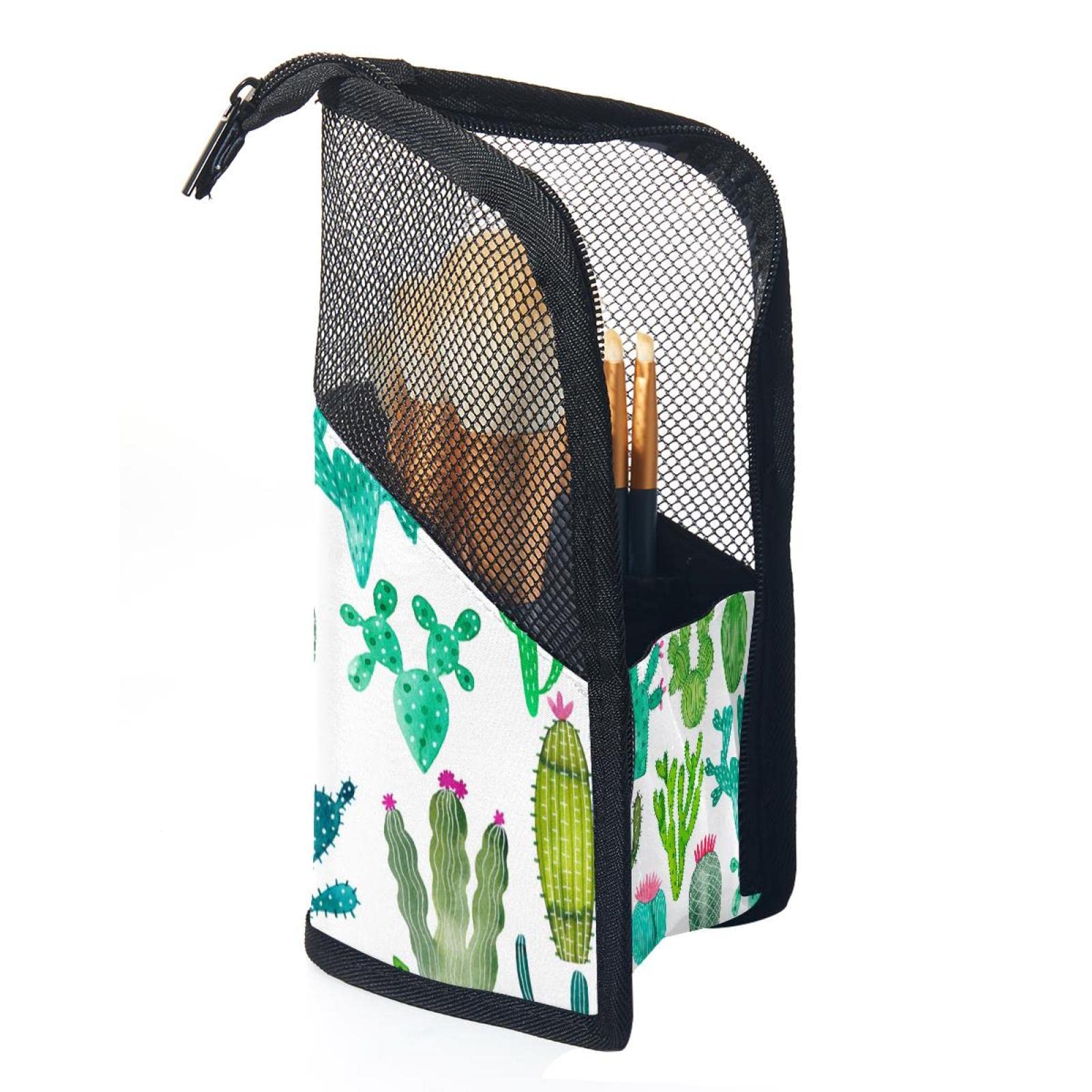 Professional 12-Piece Cosmetic Brush Set with Cactus Stand-up Holder & Travel Pouch - Perfect Makeup Organizer for Women & Girls - Ideal for Home Vanity, Travel, and Professional Artist Storage