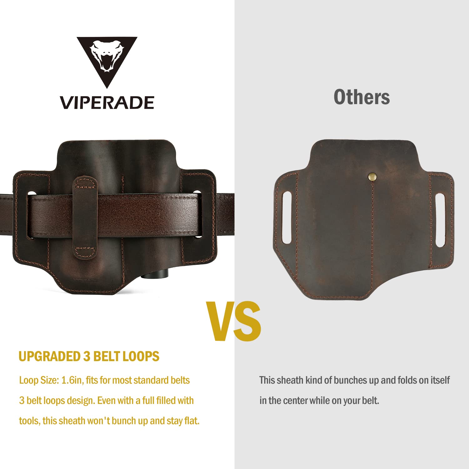 VIPERADE PJ29 Leather Multitool Sheath Belt Organizer - Durable EDC Pocket Pouch for Flashlight & Tools - Perfect for Camping, Hiking & Outdoor Adventures