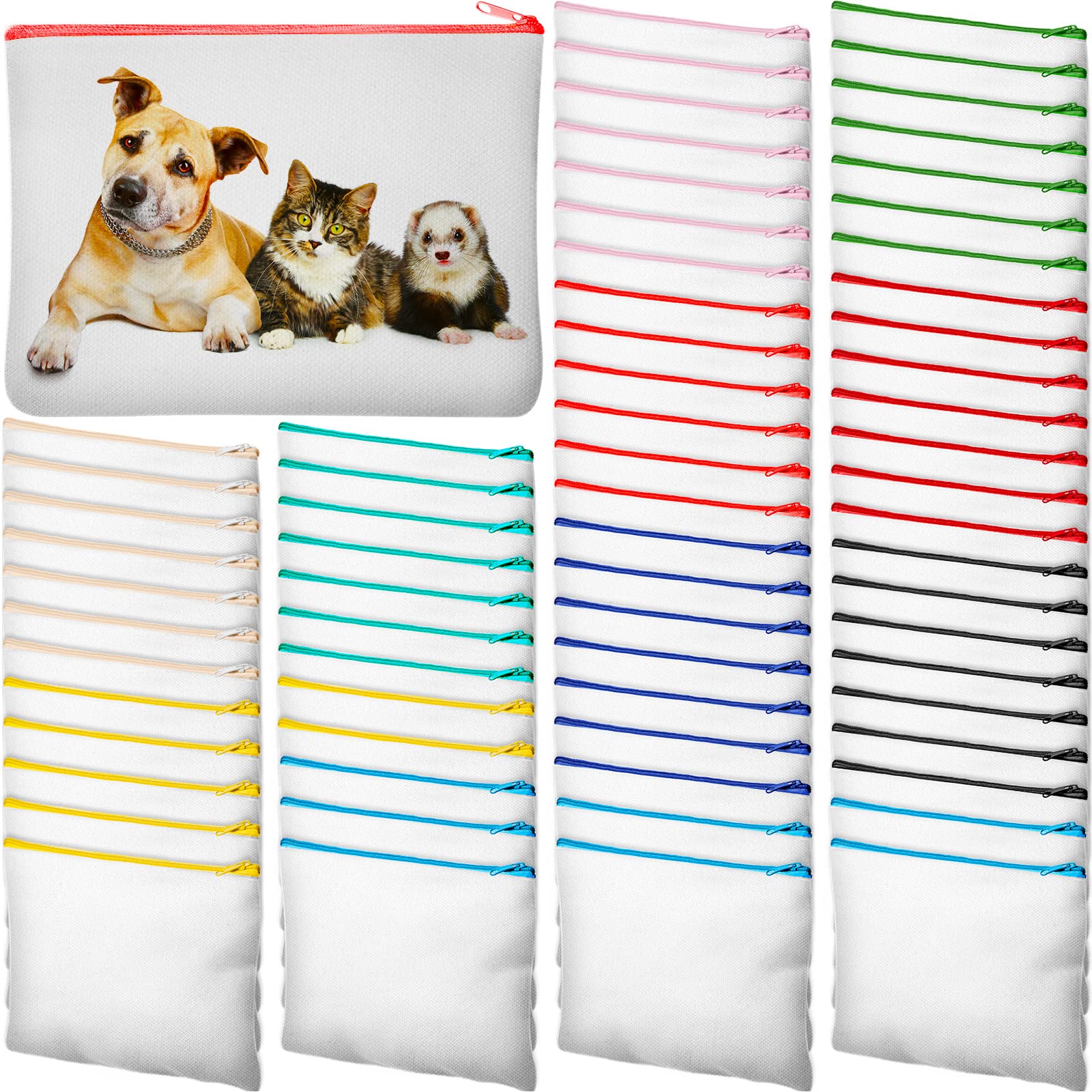 70-Piece Sublimation Blank Canvas Makeup Bags Bulk Set - DIY Heat Transfer Cosmetic Pouch, Zippered Pen & Pencil Case (7.87