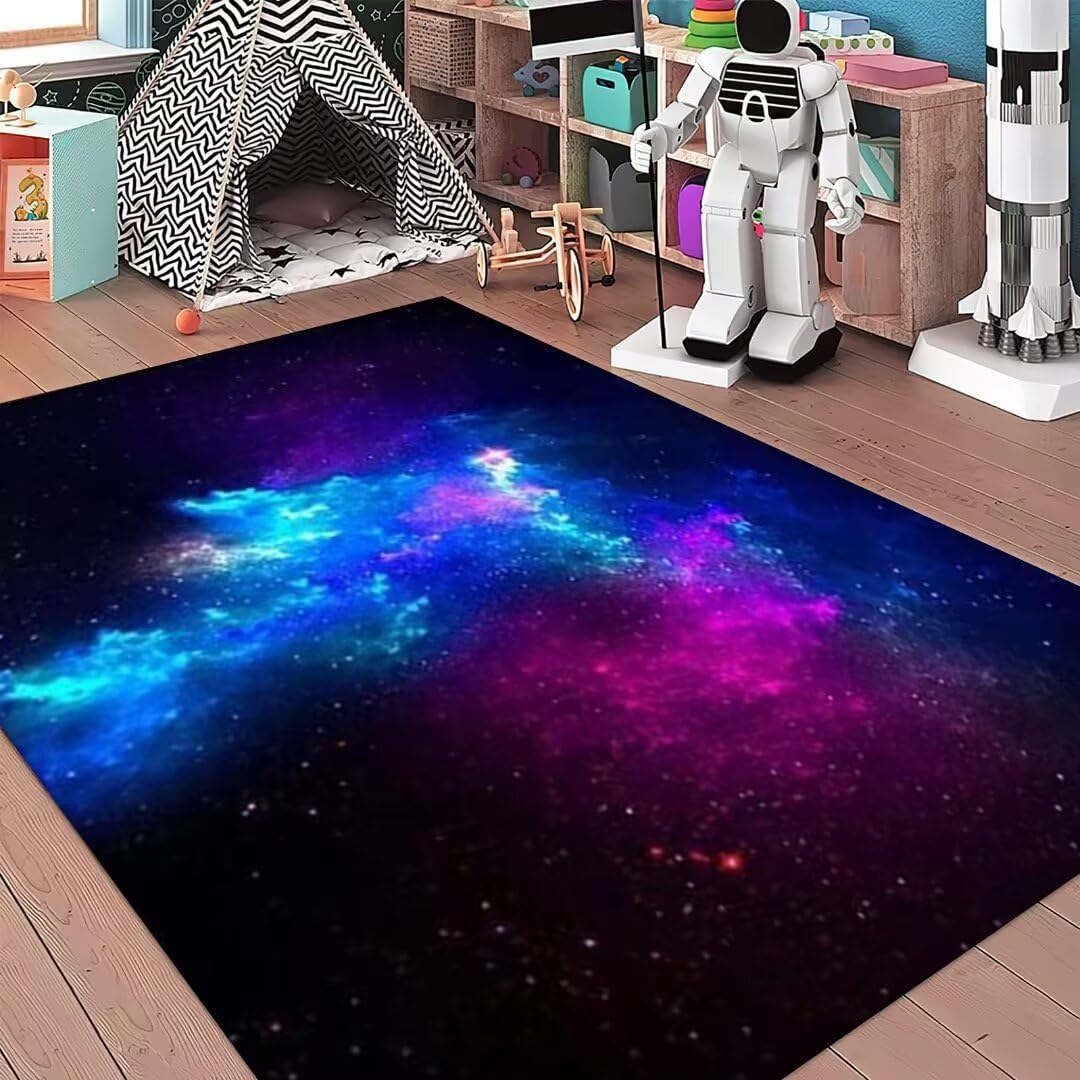 Galaxy Starry Sky Area Rug 4'×6' - Non-Slip Washable Floor Mat for Kids Room, Teens Bedroom & Playroom - Outer Space Themed Carpet for Home Decor & Play Area