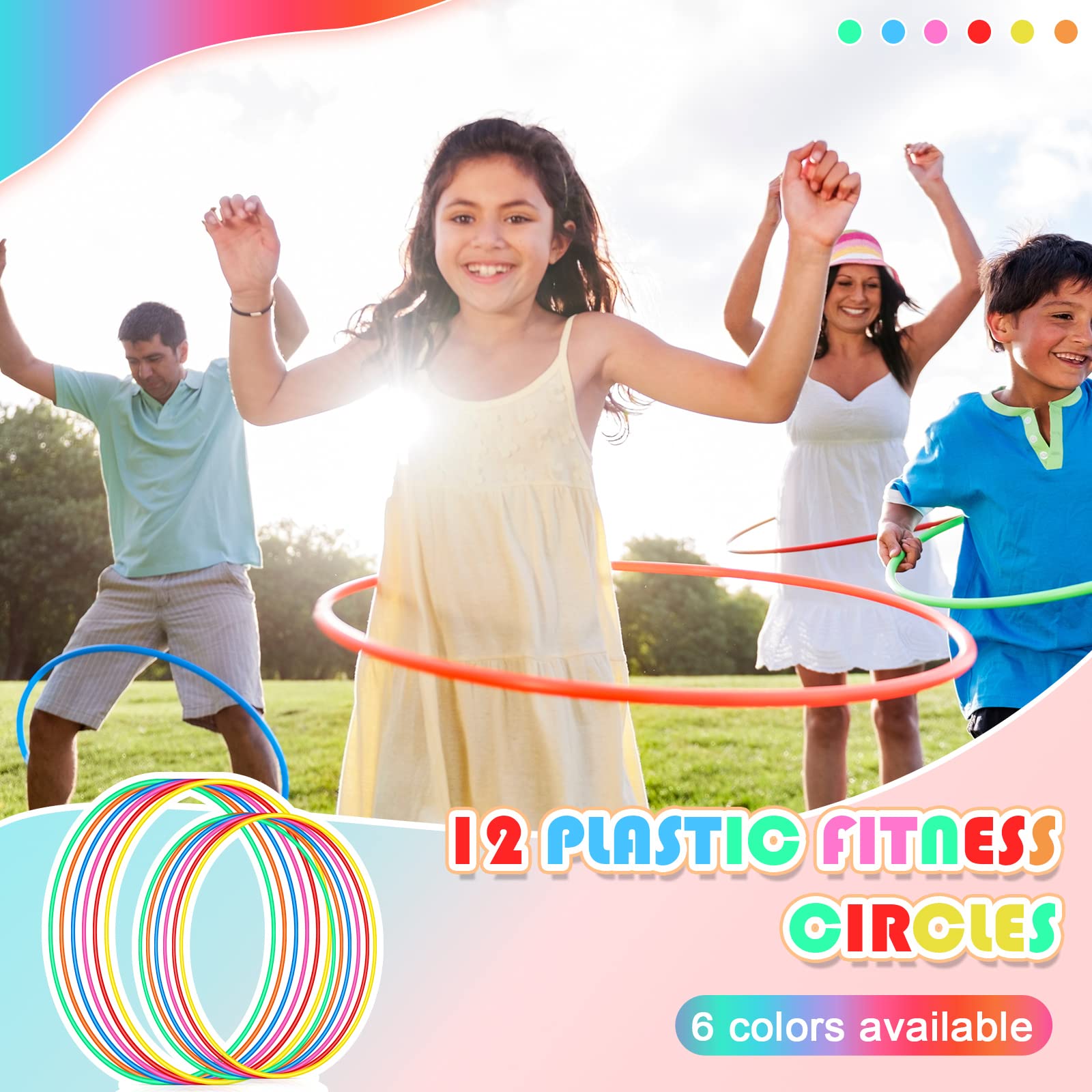 Kathfly Plastic Hula Hoops for Kids & Adults - Bulk Exercise Hoops for PE, Sports, Playground, Fitness, Gymnastics & Party Games - Fun Outdoor/Indoor Activity for Schools, Gyms & Family Playtime