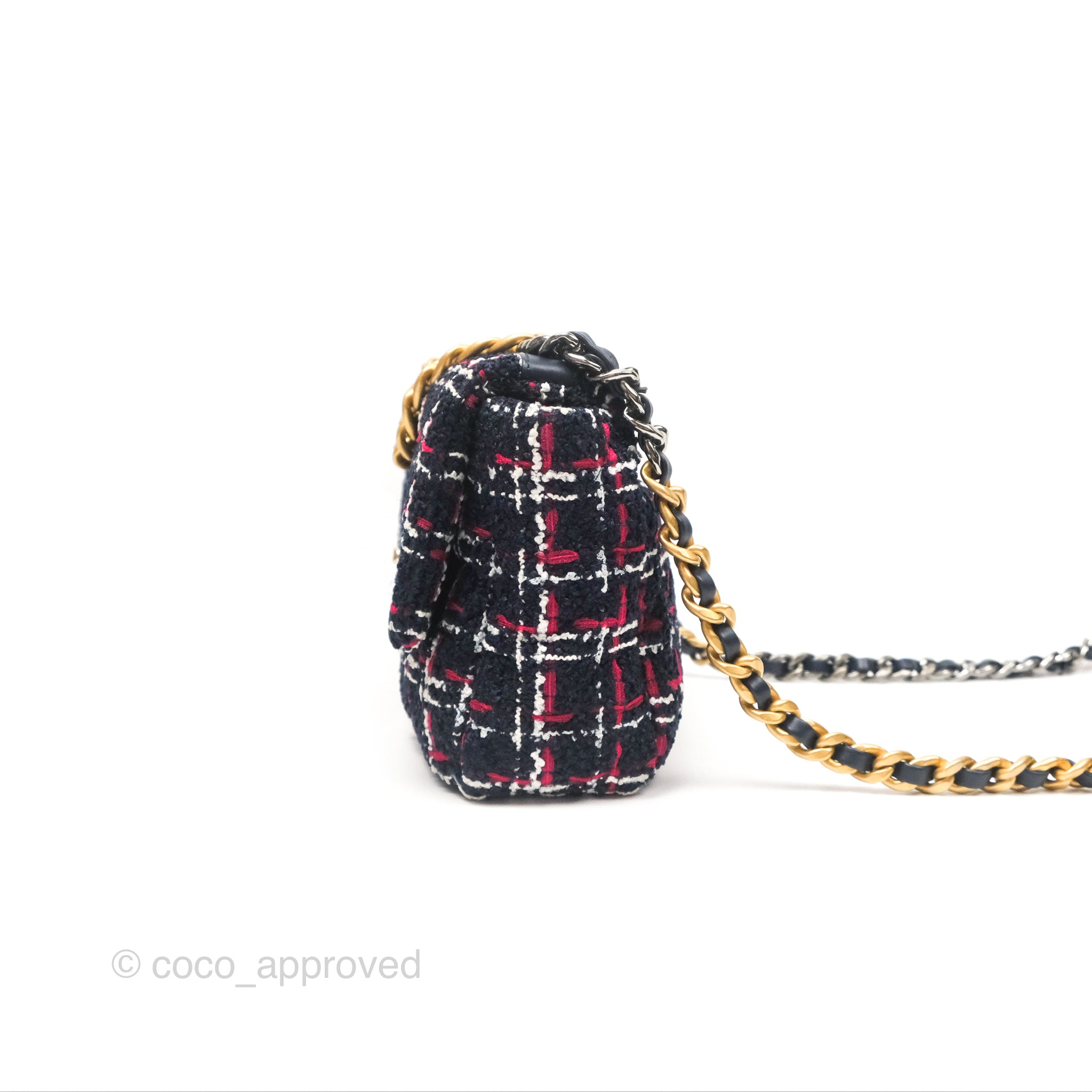 Chanel 19 Small Navy Grid Tweed Bag with Mixed Hardware - Luxury Crossbody Flap Bag for Women, Perfect for Date Night & Special Occasions
