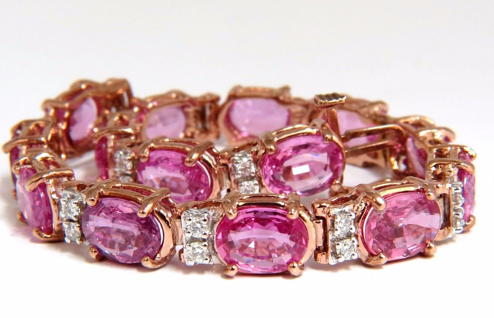 22.46ct Natural Vivid Pink Sapphire & Diamond Bracelet in 14K Gold - G/VS Quality, Elegant Pink Statement Jewelry for Weddings, Anniversaries & Special Occasions