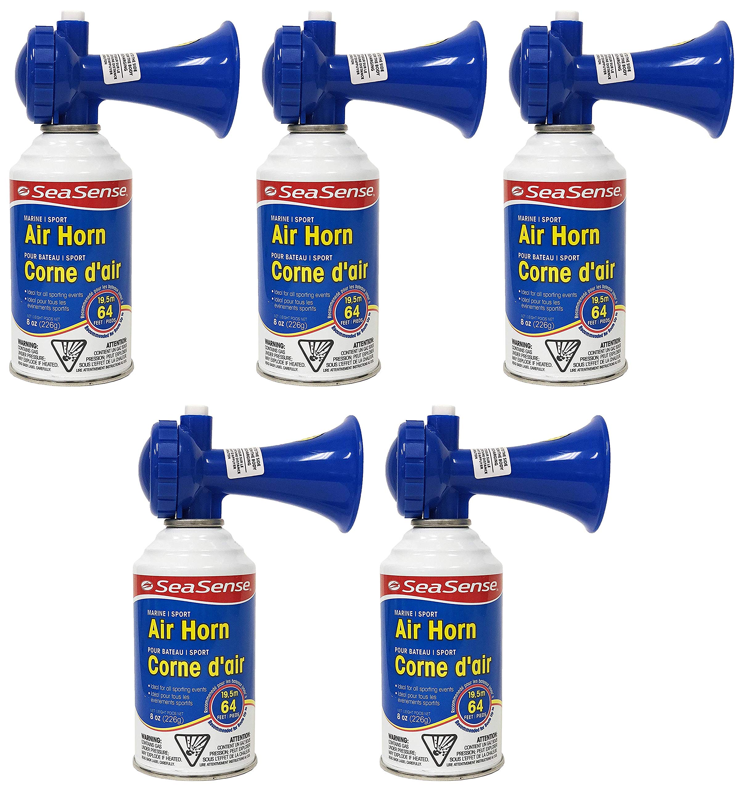SeaSense 50074080 AIR Horn Large (Five Pack) - Loud Marine Safety Air Horn for Boats, Emergency Signaling, Sporting Events & Outdoor Activities
