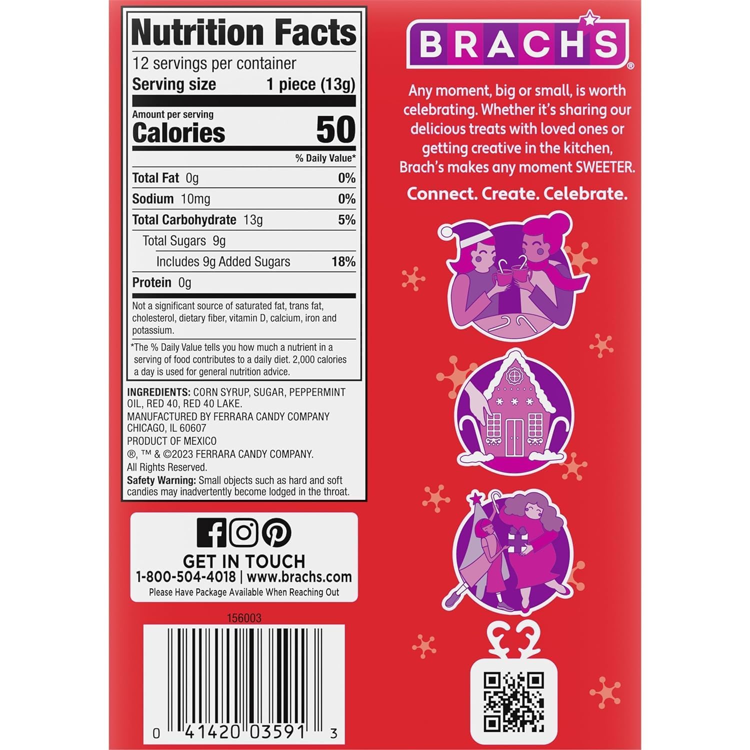 Brachs Red & White Peppermint Candy Canes - Classic Christmas Holiday Candy for Stocking Stuffers, Tree Decorations & Festive Treats