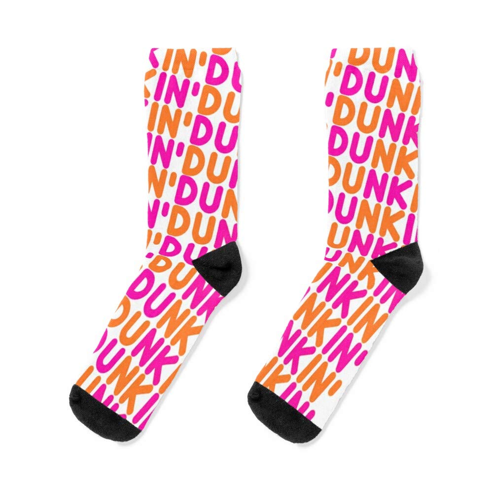 Dunkin Donuts Inspired Font Socks - White Crew Socks for Coffee Lovers & Donut Enthusiasts - Perfect Gift for Breakfast Lovers & Office Wear