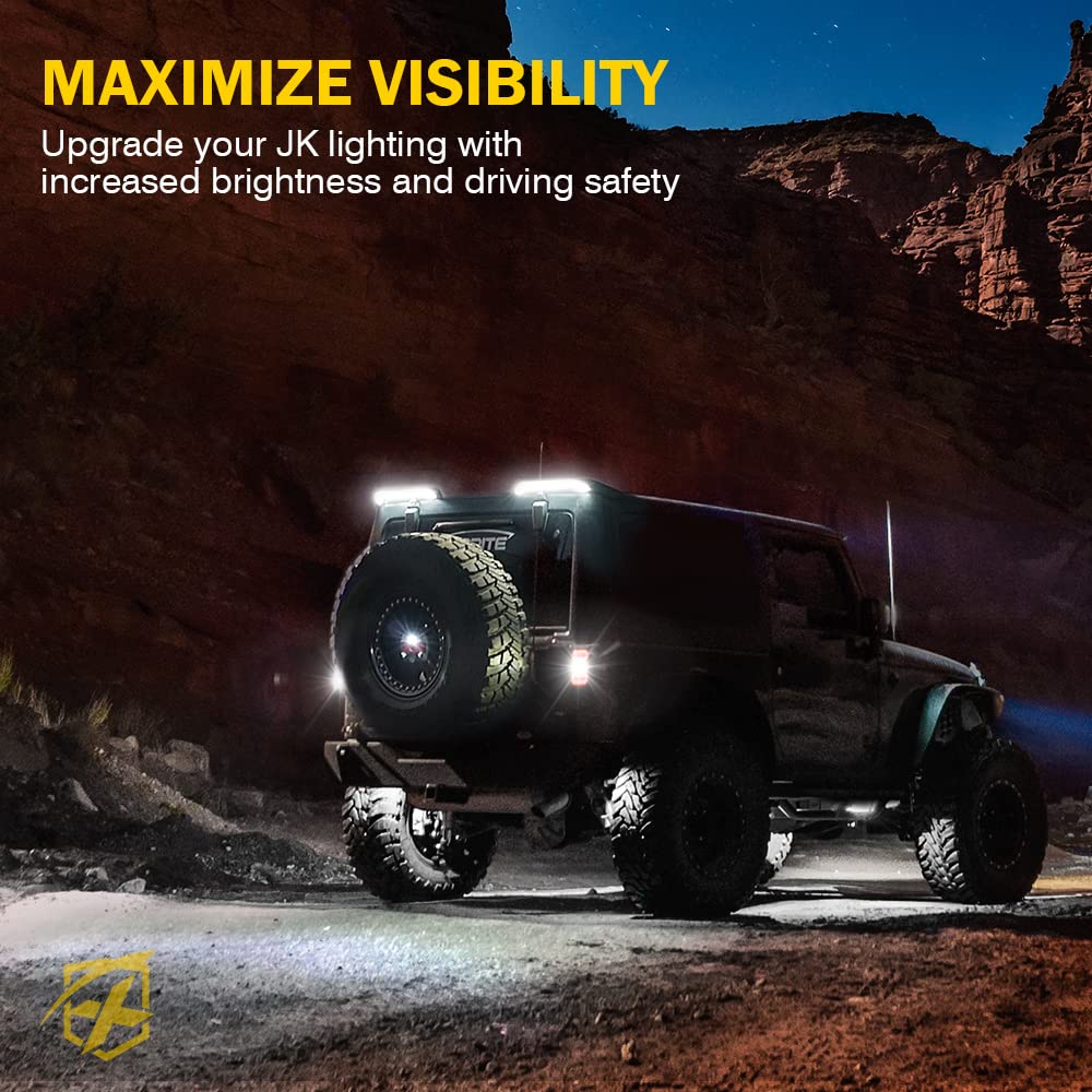 Xprite High Mount LED Brake Lights with Turn Signal & Reverse Light - Compatible with Jeep Wrangler JK JKU 2007-2018 - Easy Installation Roof Tail Lights - 2PCS Set - Perfect for Off-Roading & Night Driving Safety