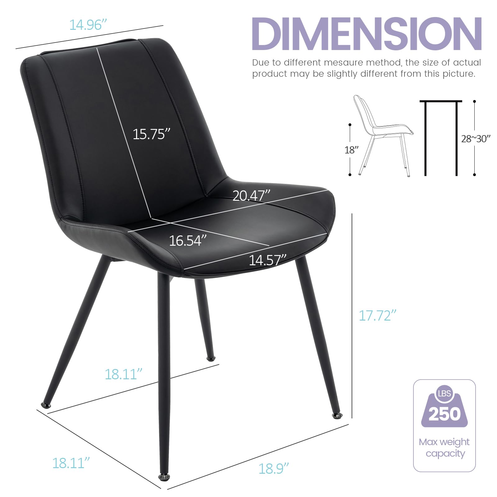 Brage Living Dining Chairs Set of 2 - Modern PU Leather Armless Kitchen & Dining Room Chairs with Metal Legs, Upholstered Accent Side Chairs (Black) - Perfect for Small Spaces, Breakfast Nooks & Contemporary Dining Areas