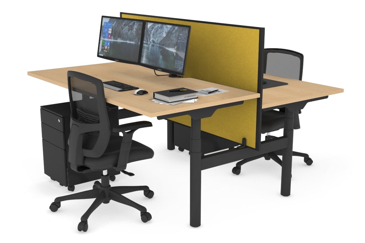 Flexi Premium Height Adjustable 2-Person H Bench Workstation - Black Frame [1400L x 800W with Cable Management] - Ideal for Office, Home Workspace & Collaborative Environments
