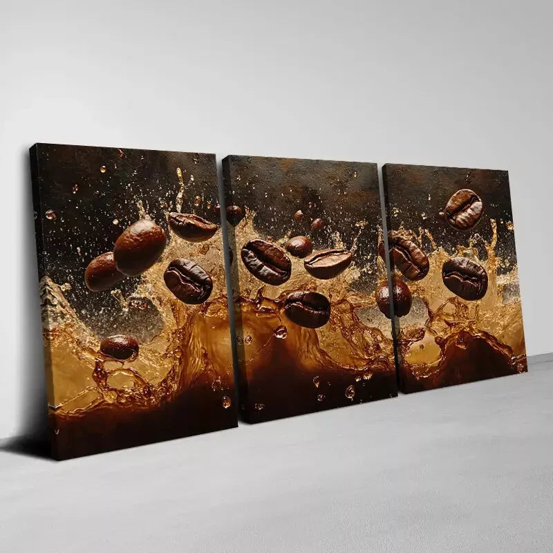 3-Piece Abstract Coffee Splash Wall Art Set - Framed Canvas 50x70cm | High Quality Print | 100% Australian Made | Ready to Hang | Perfect for Living Room, Bedroom & Office Decor