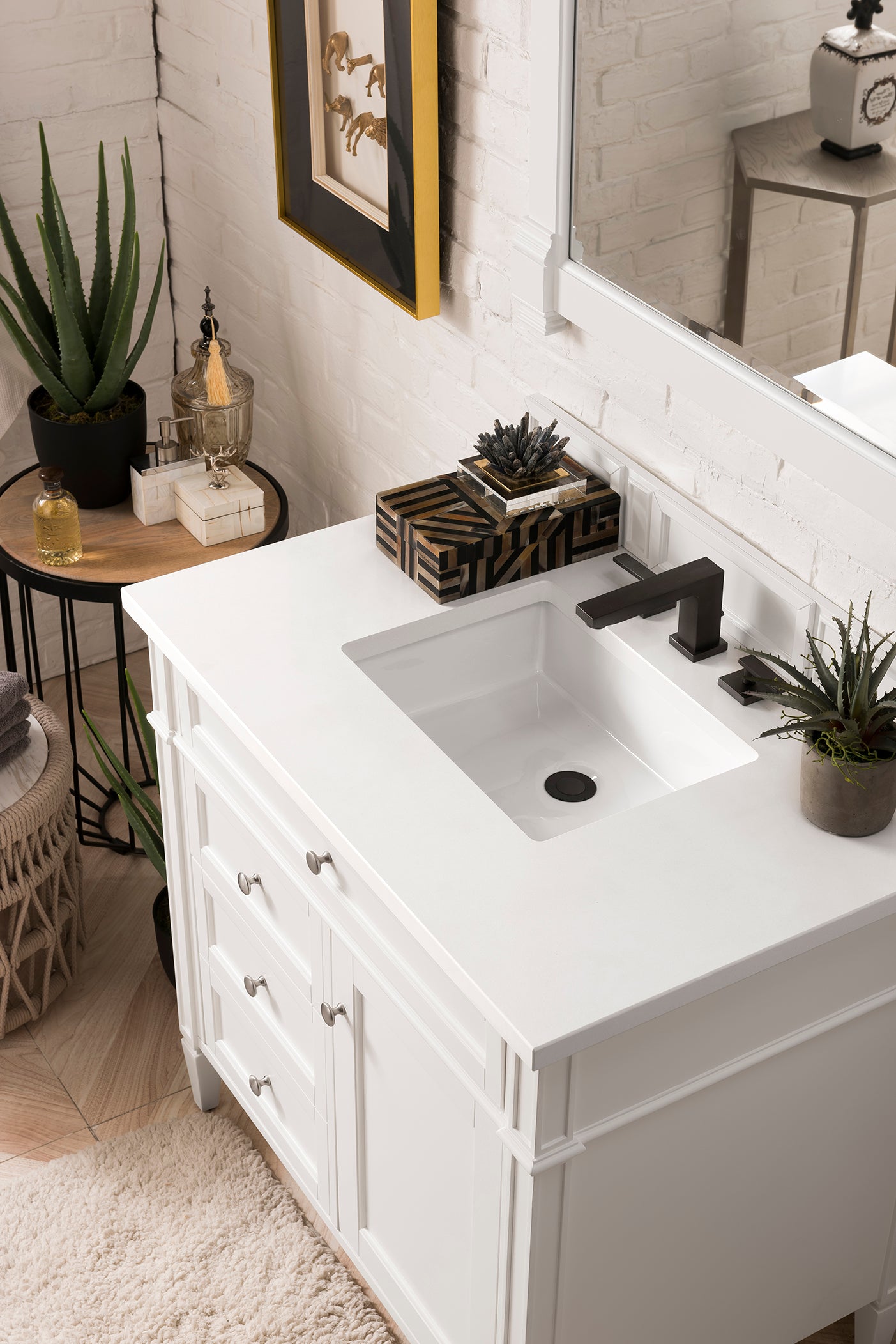 Brittany 36-Inch Bright White Bathroom Vanity with 3CM White Zeus Quartz Countertop - Perfect for Modern Master Bathrooms & Powder Rooms
