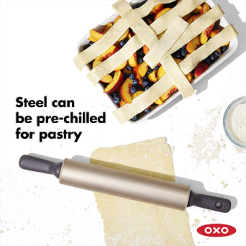 OXO Non-Stick Rolling Pin - 12 Inch Premium Baking Dough Roller for Cookies, Pies & Pastries - Perfect for Home Bakers & Professional Kitchens
