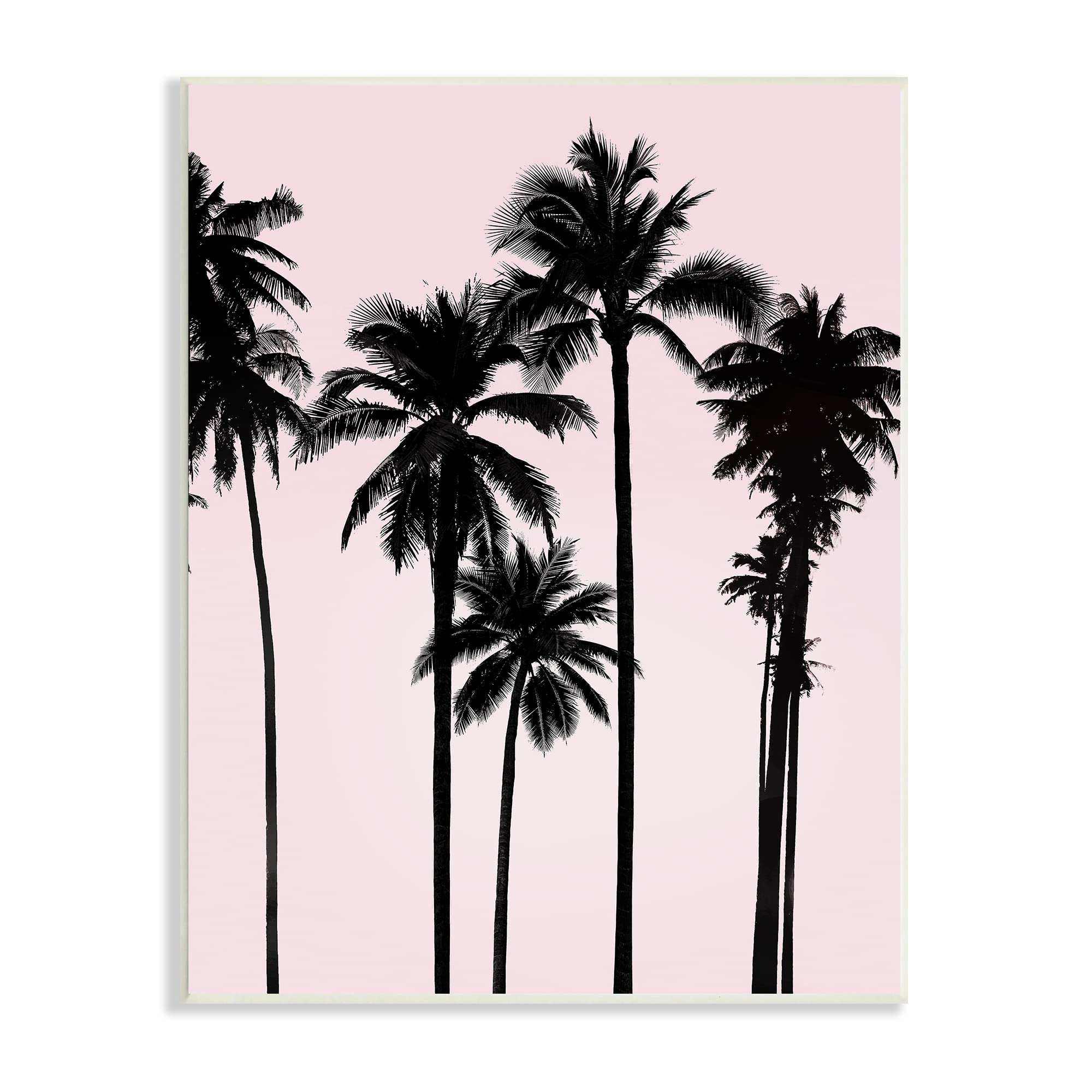 Stupell Industries Tall Palm Tree Silhouettes Wall Art - Soft Tropical Pink Sky Design - 10x15 Inch Modern Coastal Decor for Living Room, Bedroom & Beach House