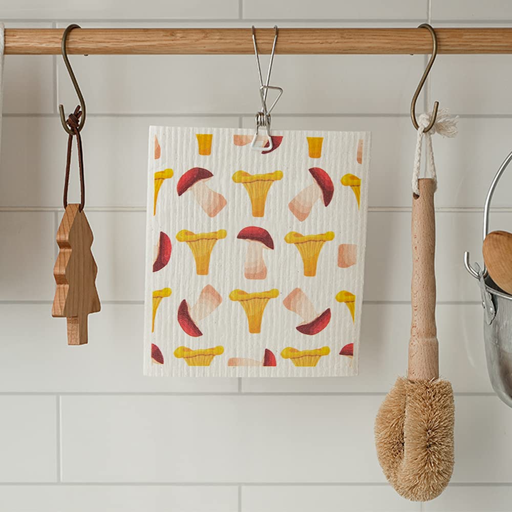 Reusable Swedish Dishcloths - 6 Pack Kitchen Sponge Cloths for Dishes & Cleaning (Vegetable Print) - Eco-Friendly Home Essentials