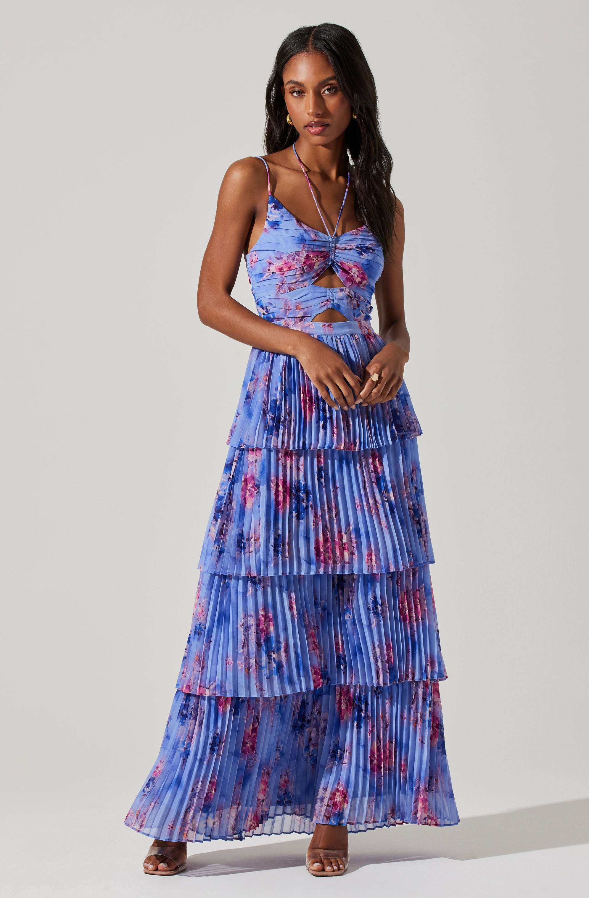 Daytona Pleated Floral Maxi Dress for Women - Summer Beach Boho Long Dress with Side Slit - Perfect for Vacations, Weddings & Date Nights