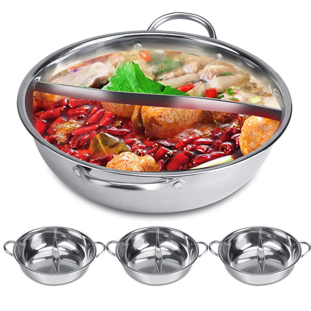 30/32cm Hot Pot, Mandarin Duck Shaped Cooking Pot, Stainless Steel Soup Casserole for Shabu Shabu - Double Induction Hob Compatible (30cm) - Perfect for Family Gatherings, Asian Hot Pot Parties & Home Cooking