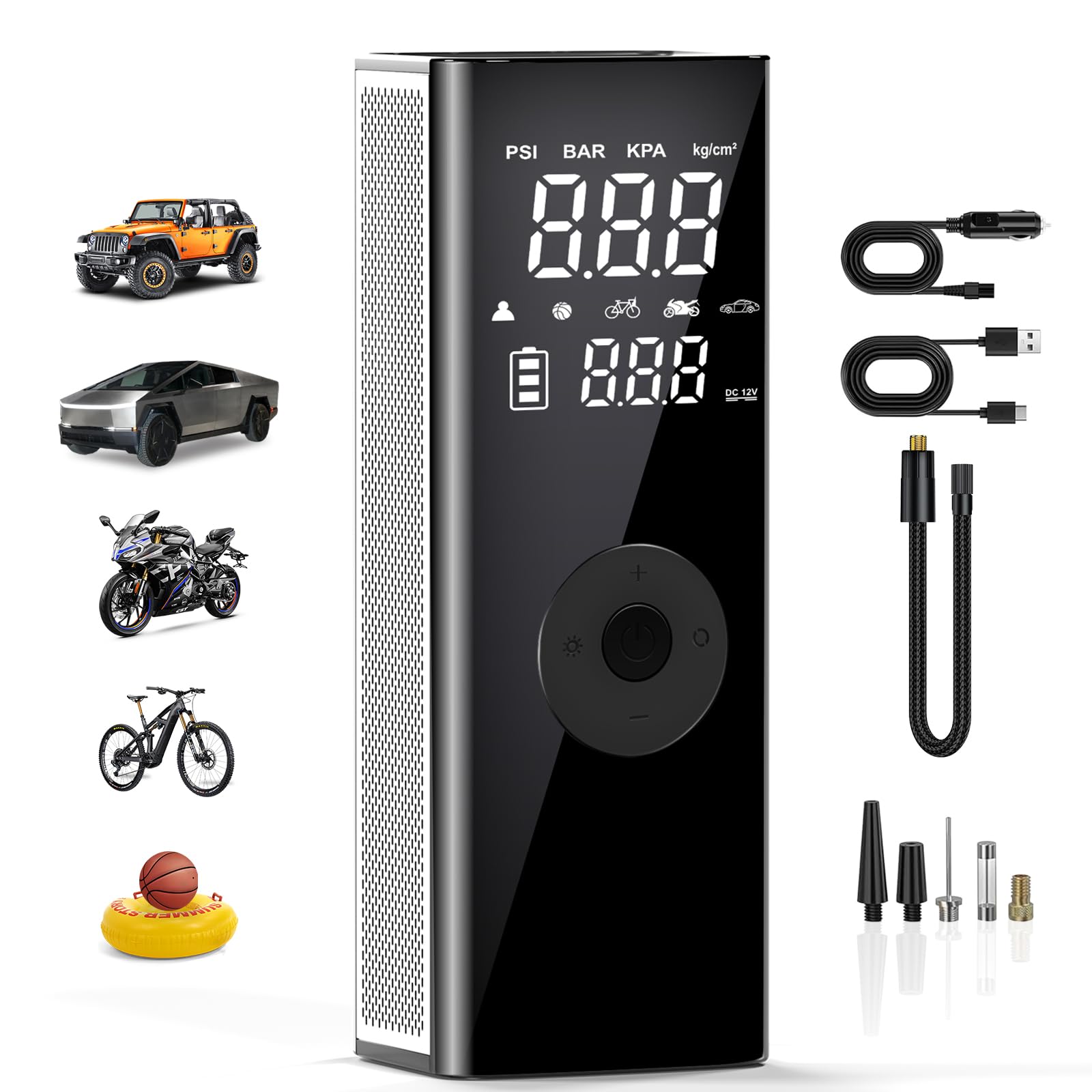 TECBOT Portable Air Compressor 150PSI - Car Tire Inflator for Cars, Motorcycles, Bicycles & Sports Balls with LED Light & 12V Auto Power Supply - Perfect for Roadside Emergencies, Garage Use & Outdoor Adventures
