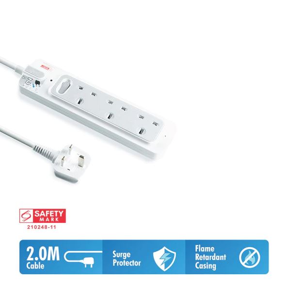 Daiyo DE363 2M 3-Way Master Switch Power Strip with Surge Protection - Ideal for Home Office, Gaming Setup & Electronics Organization