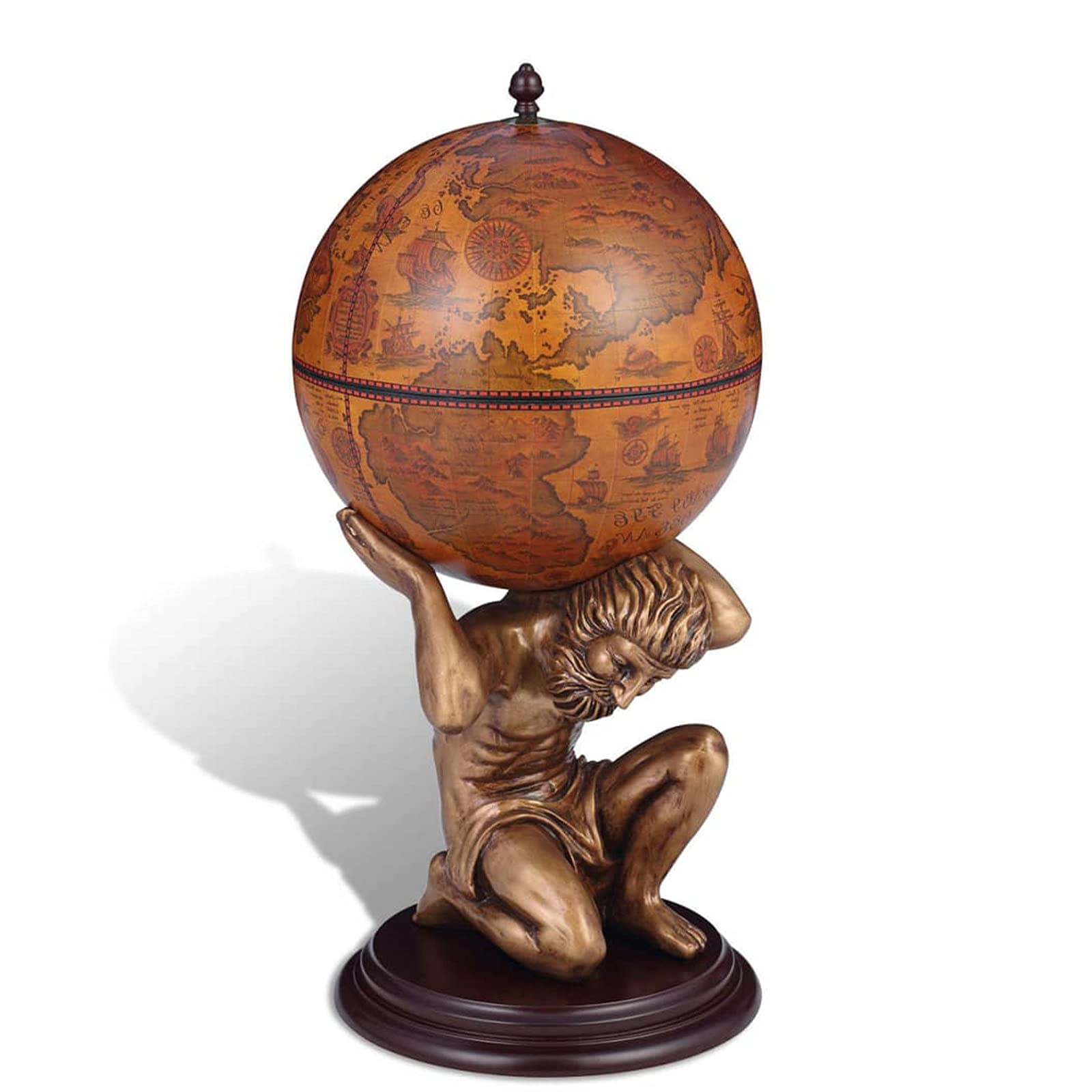 AMZBENI Globe Wine Rack Stand - Freestanding Floor Bottle Storage & Display Shelf with Atlas Design - 16.5