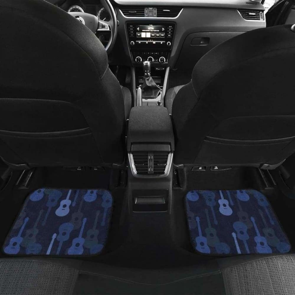 Blue Themed Guitar Pattern Car Mats - Front & Back Set - Waterproof & Non-Slip Floor Mats for Cars, Trucks, SUVs - Perfect for Music Lovers & Guitar Enthusiasts