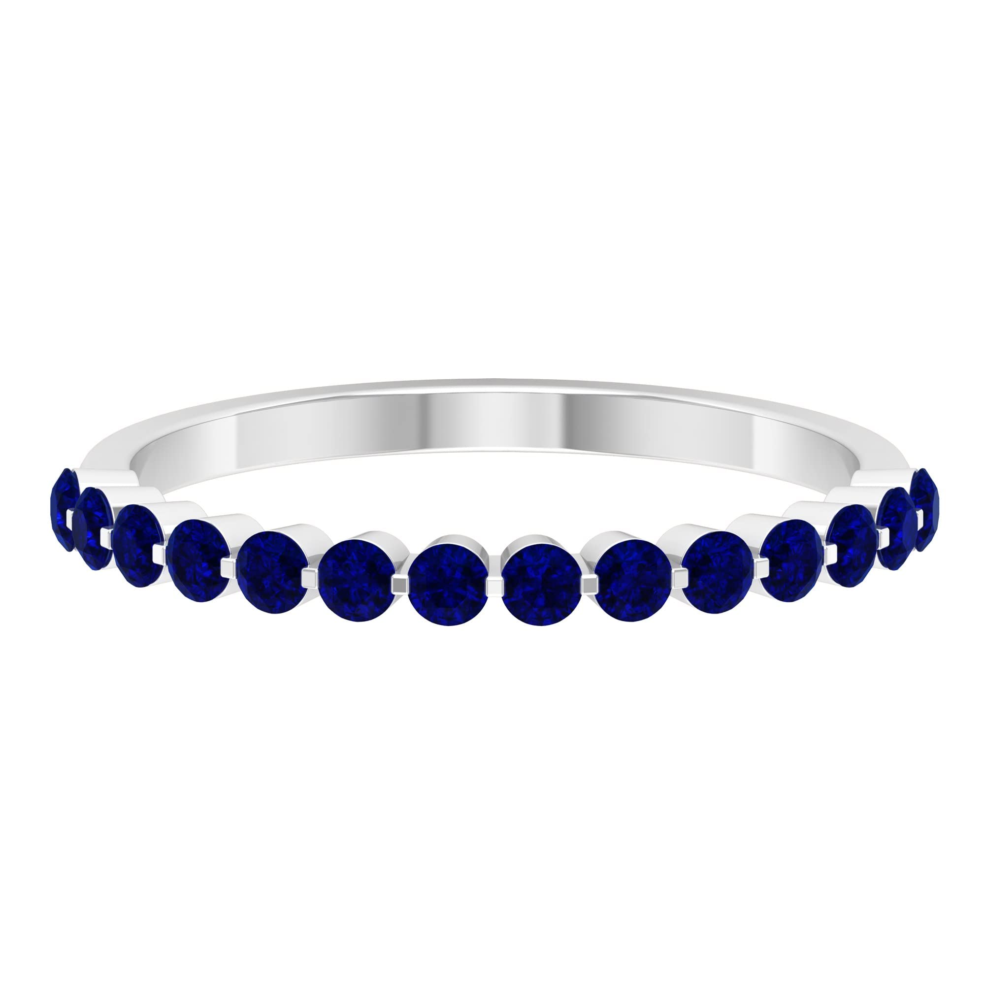 3/4 CT Blue Sapphire Half Eternity Ring - 14K Solid Gold September Birthstone Ring for Women - Floating Sapphire Wedding Band, Anniversary Gift, Engagement Jewelry for Her