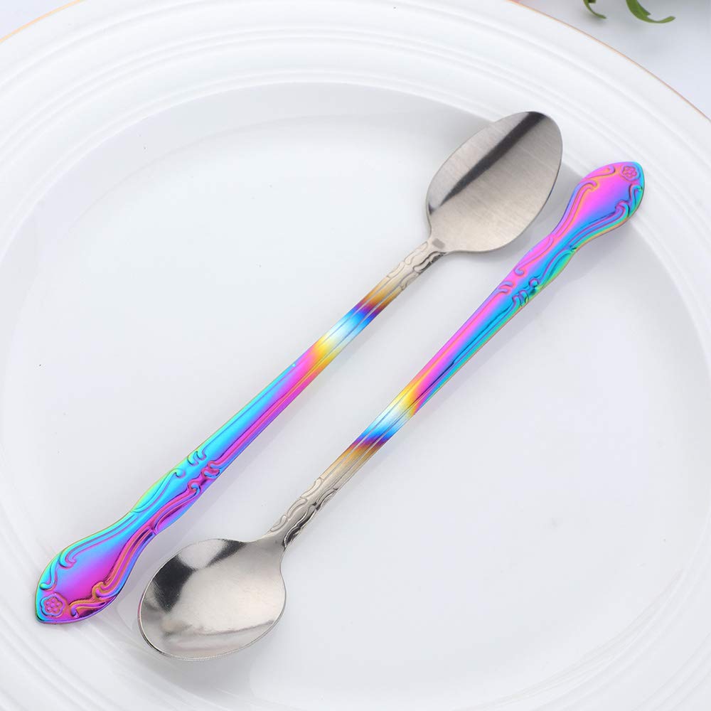 12-Piece Stainless Steel Iced Tea Spoon Set - Long Rainbow Gradient Spoons for Ice Cream, Desserts, Milkshakes & Beverages - Perfect for Parties, Cafes & Home Use