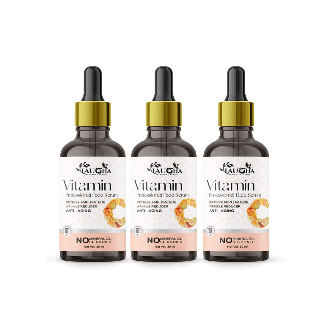Laugha Professional Vitamin C & E Brightening Face Serum - 30ml (Pack of 3) | Anti-Aging, Glowing Skin Treatment for Day & Night Use | Dark Spot Corrector & Skin Whitening Solution