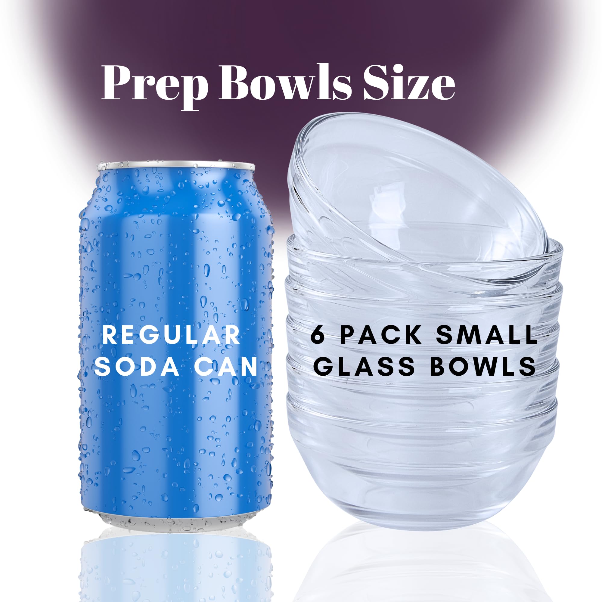 4 oz Small Glass Prep Bowls for Cooking & Baking - Microwave & Dishwasher Safe Glass Ramekins - Perfect for Meal Prep, Spice Mixing & Ingredient Organization (Pack of 6)