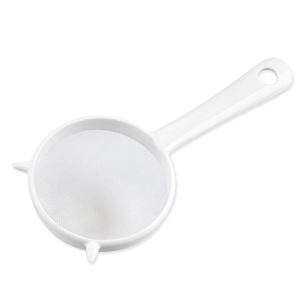 Premium White Plastic Handheld Kitchen Strainer - Fine Mesh Sieve for Tea Leaves, Flour, and Spices | Ideal for Brewing Tea, Baking, and Cooking | Durable Kitchen Accessory