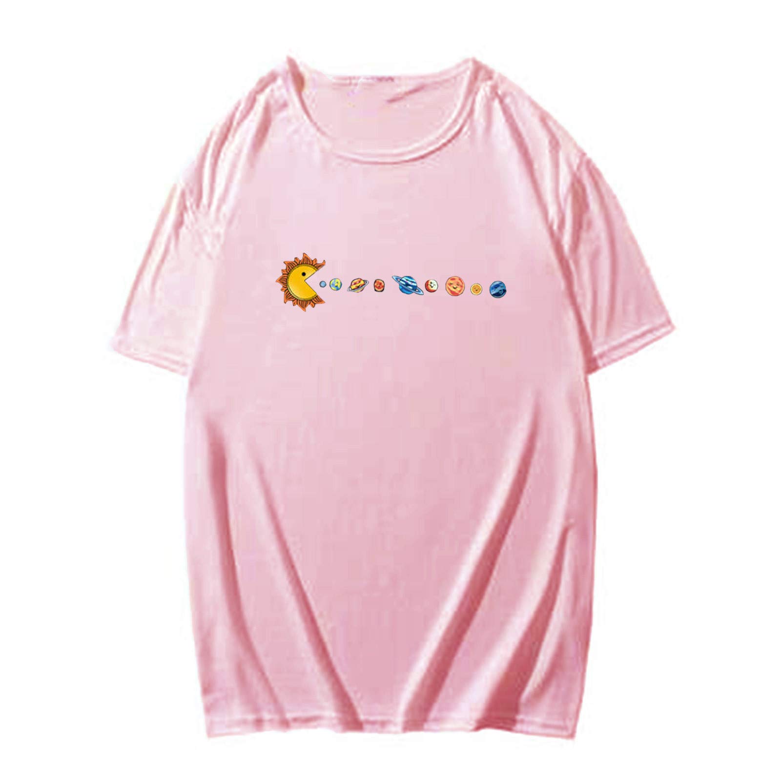 Women's Summer Casual Planet Print Tank Top - Short Sleeve Blouse for Beach, Yoga & Everyday Wear