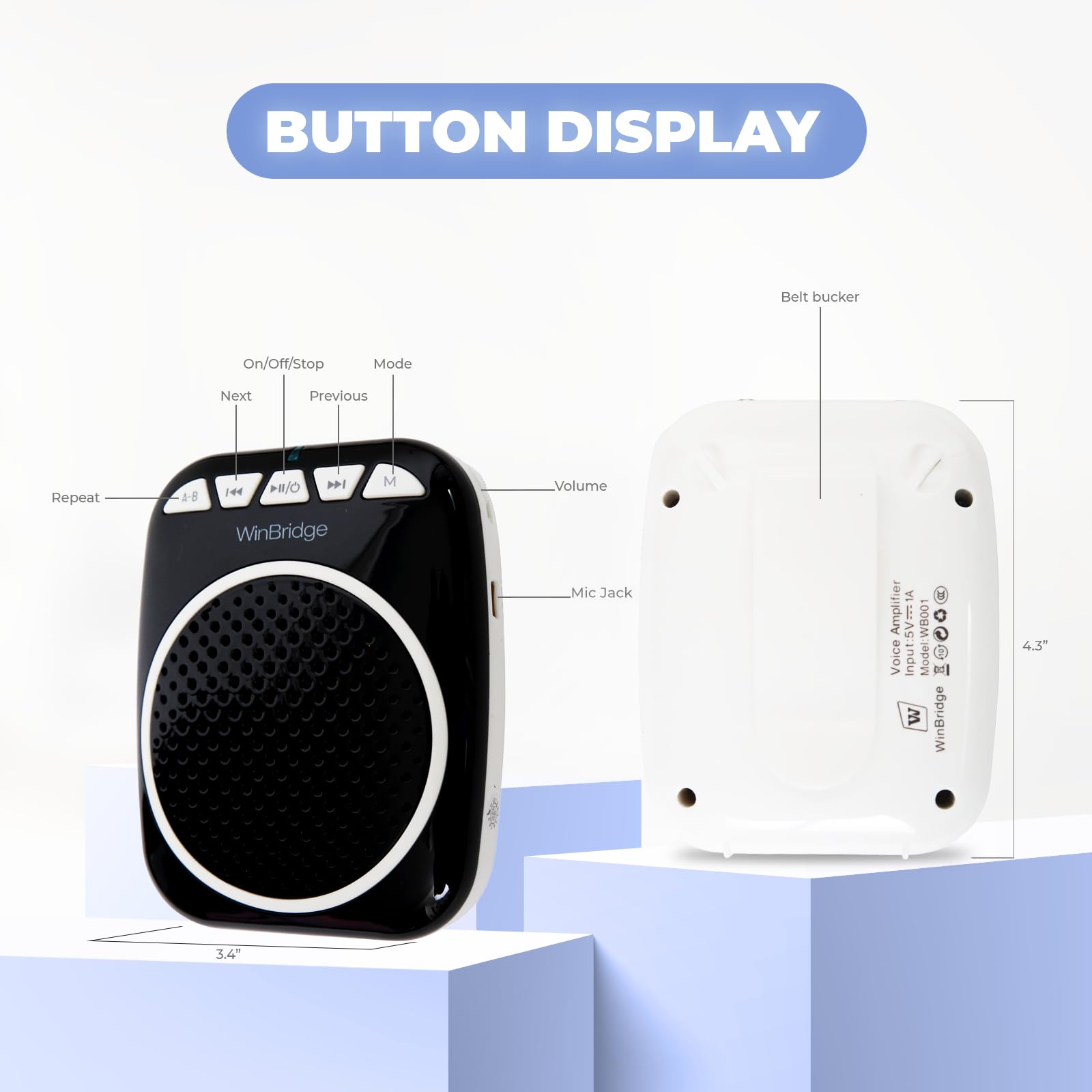 WinBridge WB001 Portable Voice Amplifier with Wireless Headset Microphone - Rechargeable Personal Speaker & Megaphone for Teachers, Coaches, Tour Guides, Presentations - Ideal for Classrooms, Outdoor Events, Public Speaking & Senior Communication