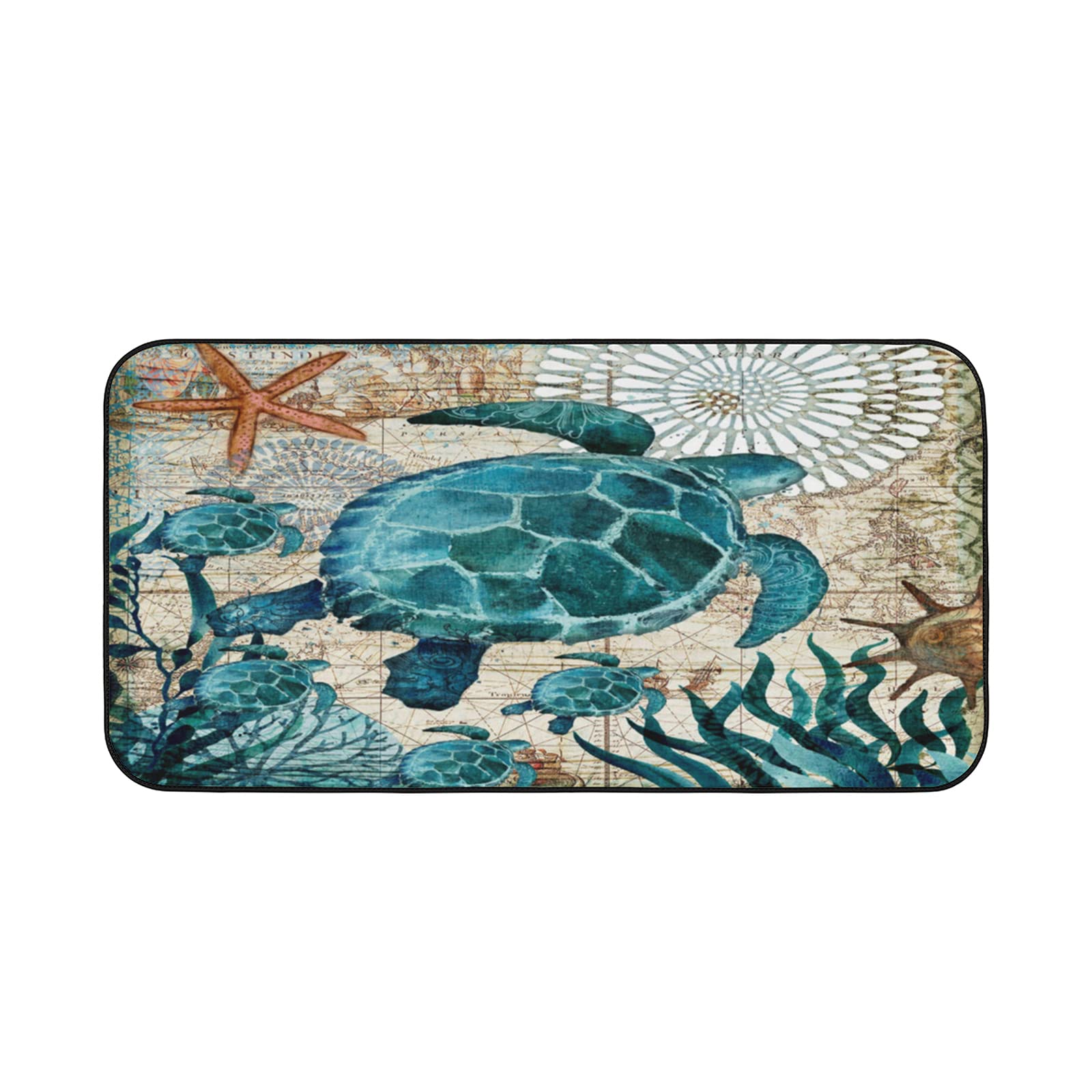 Non-Slip Kitchen Rugs with Ocean Turtle Design - Anti-Fatigue Floor Mat for Standing Comfort, Bath Rug & Doormat - 39