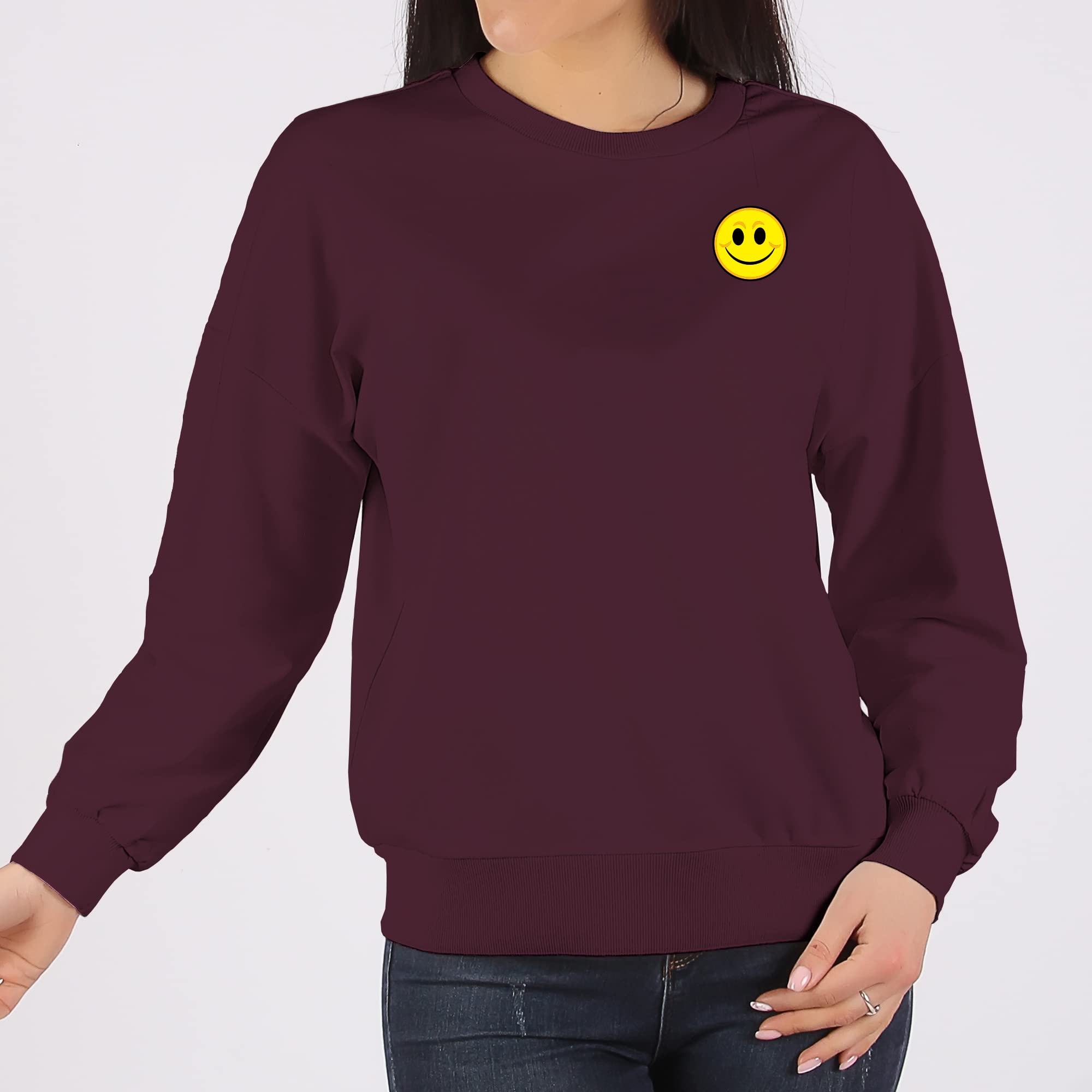 UGP Campus Apparel Smile Icon Embroidered Happy Face Crewneck Sweatshirt | Comfortable College Sweater for Casual Wear & School Spirit